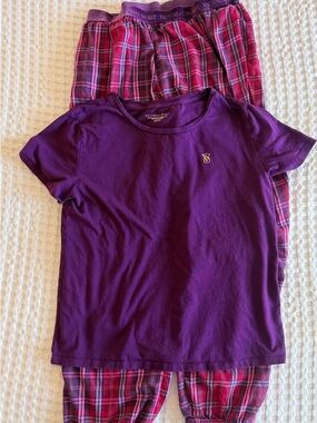 Victoria's Secret Purple Short-Sleeve Pajama Set with Pink Plaid Pants